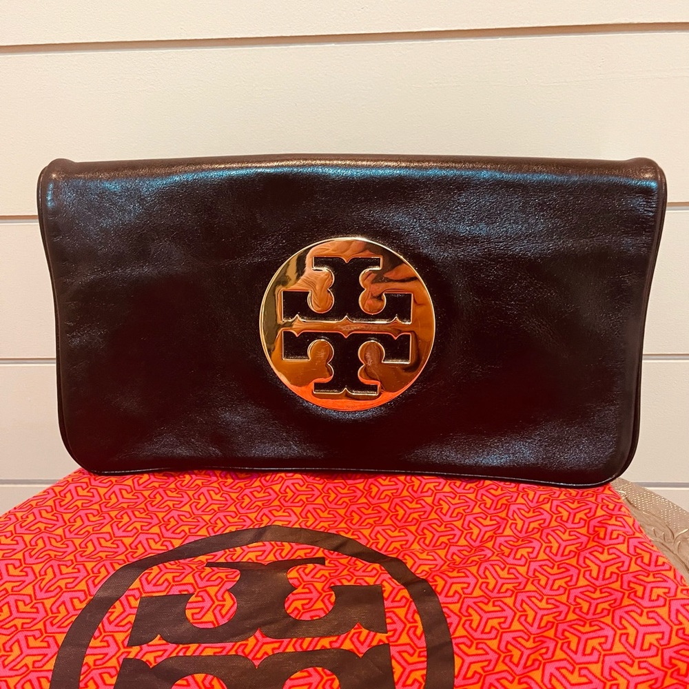 Tory Burch Reva Logo Clutch Flap Bag black w/dustbag